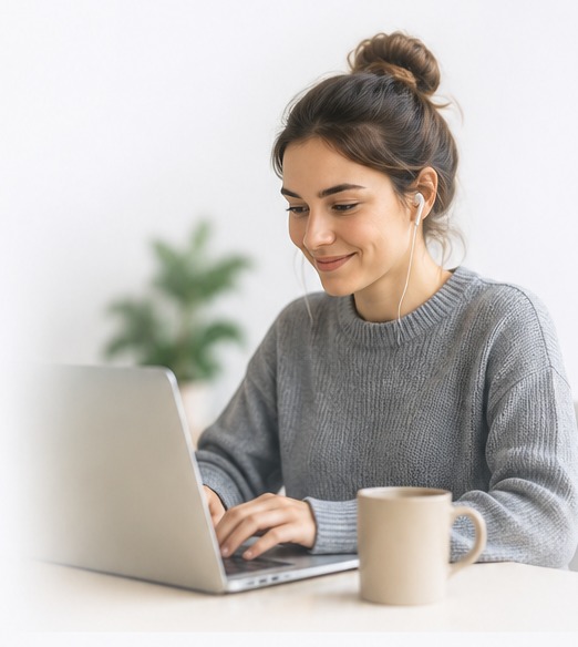 Persoon werkt flexibel met een laptop